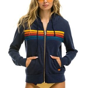 Aviator Nation Classic 5 Stripe Hoodie - Navy, Unisex, Sz M